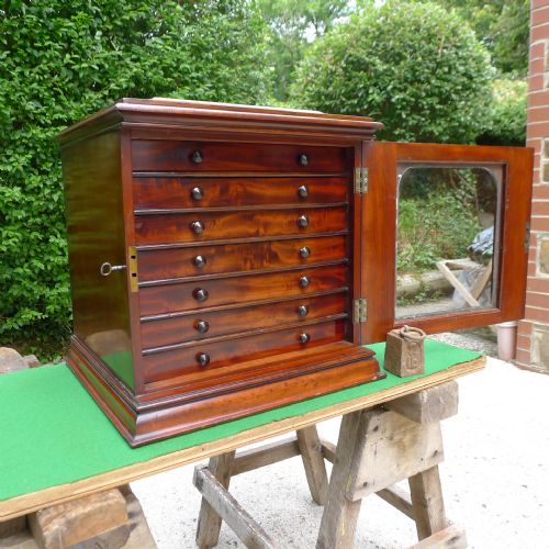 An Excellent 7 Drawer Collectors Cabinet Circa 1880. Fine Honduras Mahogany.