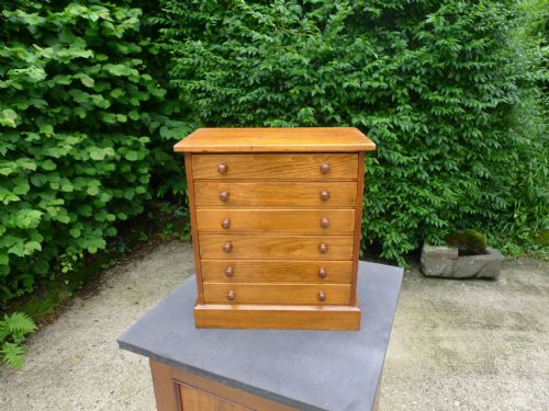 A 6 DRAWER COLLECTORS CABINET IN SATIN WALNUT CIRCA 1900 - ADDITIONAL PHOTO 2