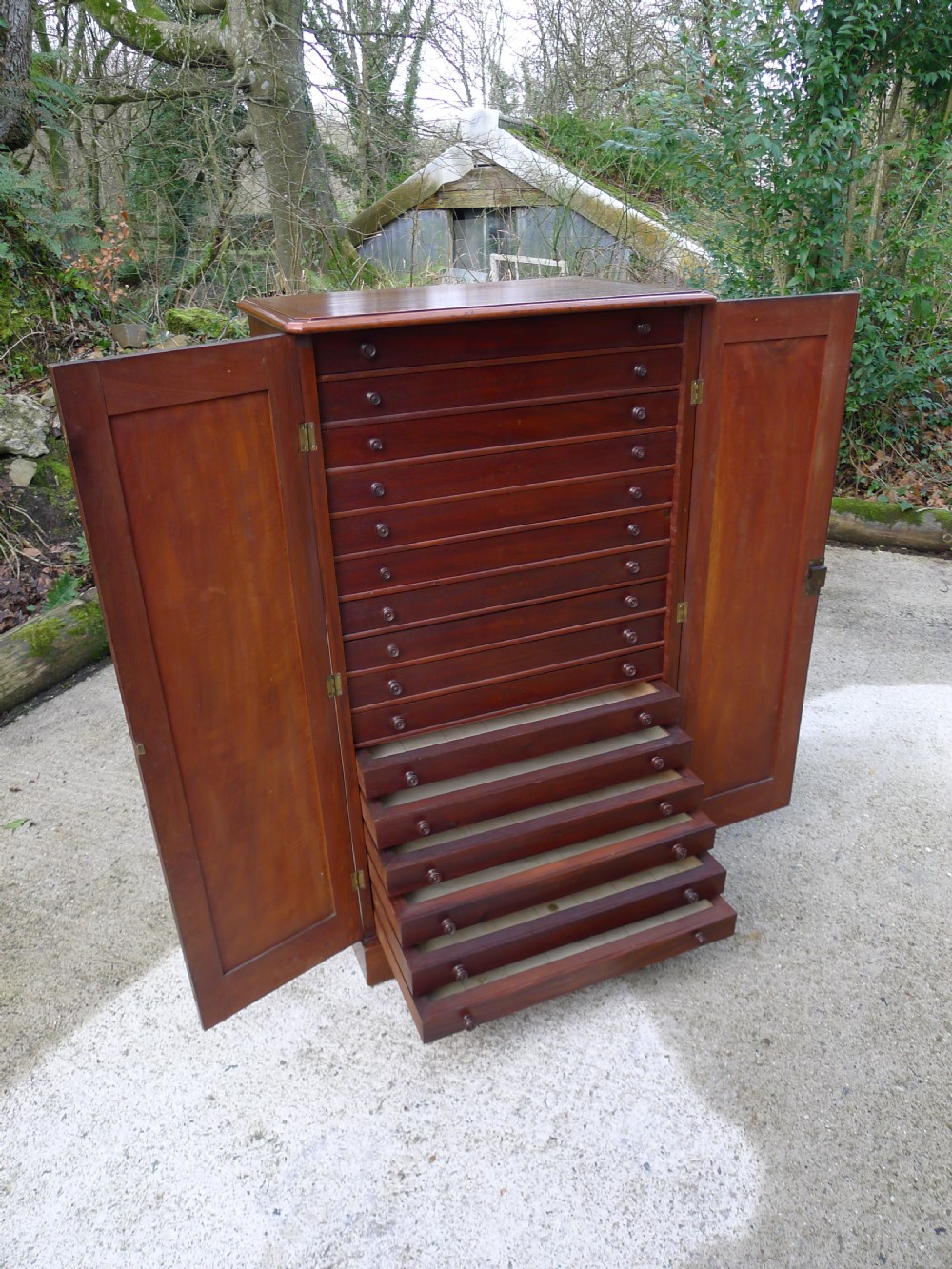A GOOD AND EARLY 19TH CENTURY 16 DRAWER MAHOGANY COLLECTORS CABINET CIRCA 1850