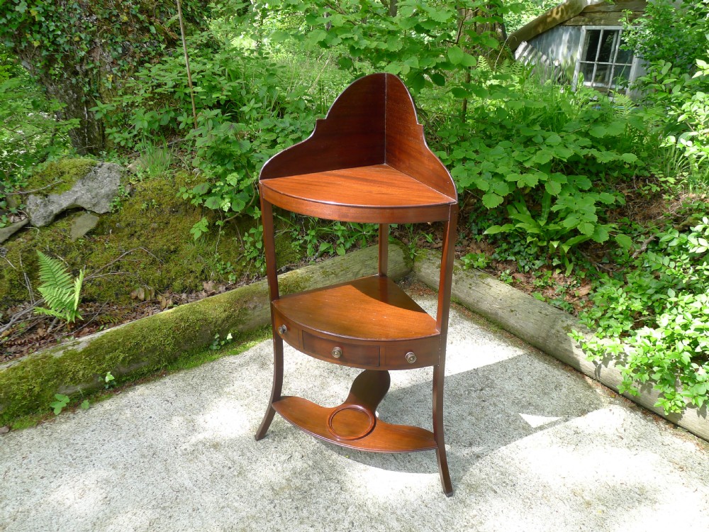 A GOOD GEORGIAN MAHOGANY BOW FRONT CORNER DISPLAY OR WASHSTAND CIRCA 1820.