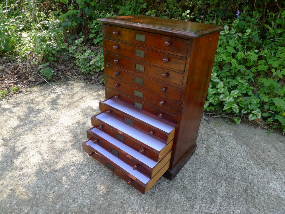 A 10 DRAWER VICTORIAN STAINED AND POLISHED DEAL COLLECTORS CABINET CIRCA 1890