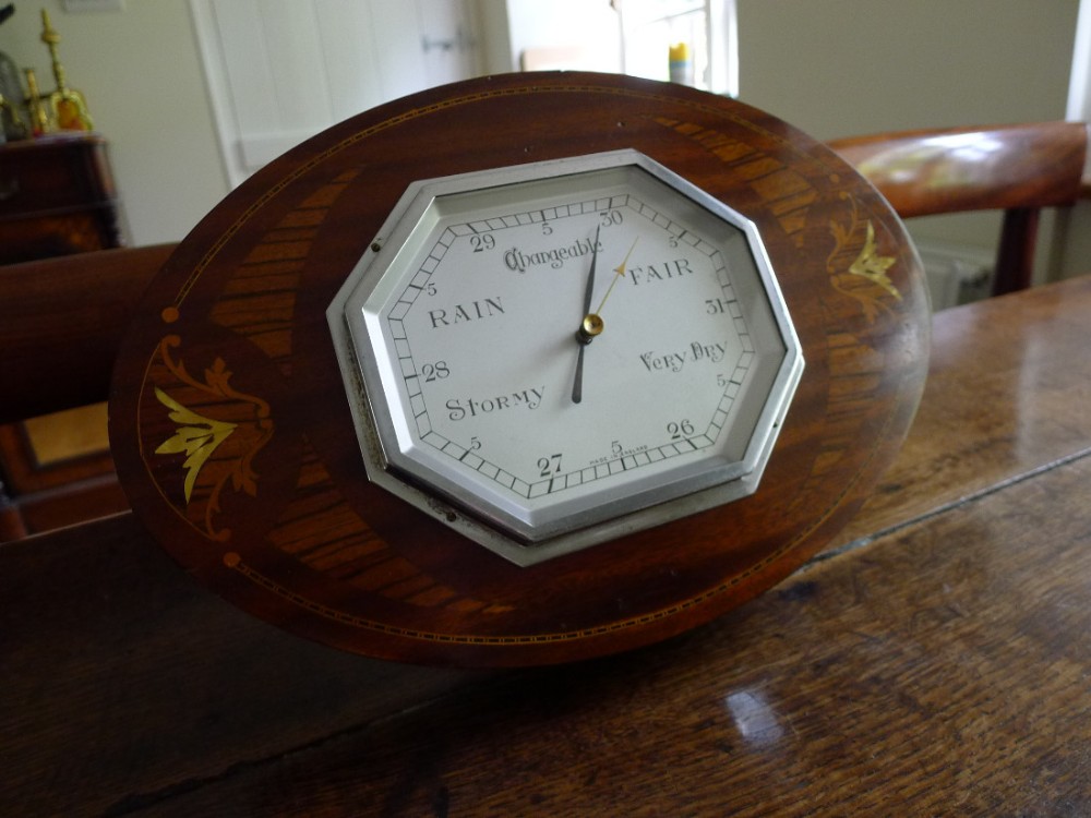 AN 'ART DECO' ANEROID WALL BAROMETER CIRCA 1930.