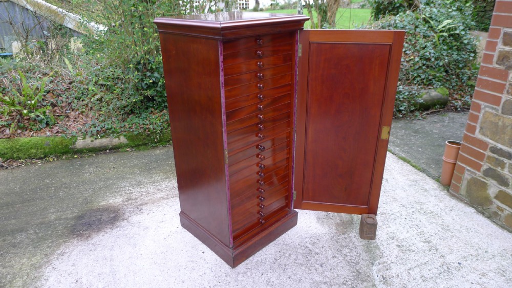 A FINE, SOLID MAHOGANY JANSEN 20 DRAWER COLLECTORS CABINET. CIRCA 1890 View VI