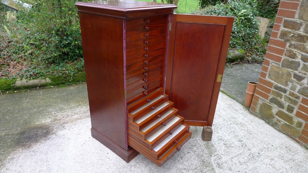 A FINE, SOLID MAHOGANY JANSEN 20 DRAWER COLLECTORS CABINET. CIRCA 1890 View IX