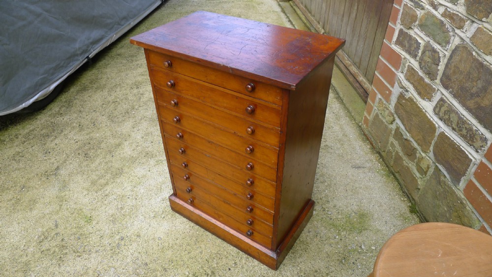 A GOOD AND HIGHLY VERSATILE 10 DRAWER COLLECTORS VICTORIAN CABINET IN STAINED AND POLISHED DEAL. CIRCA 1890. View V