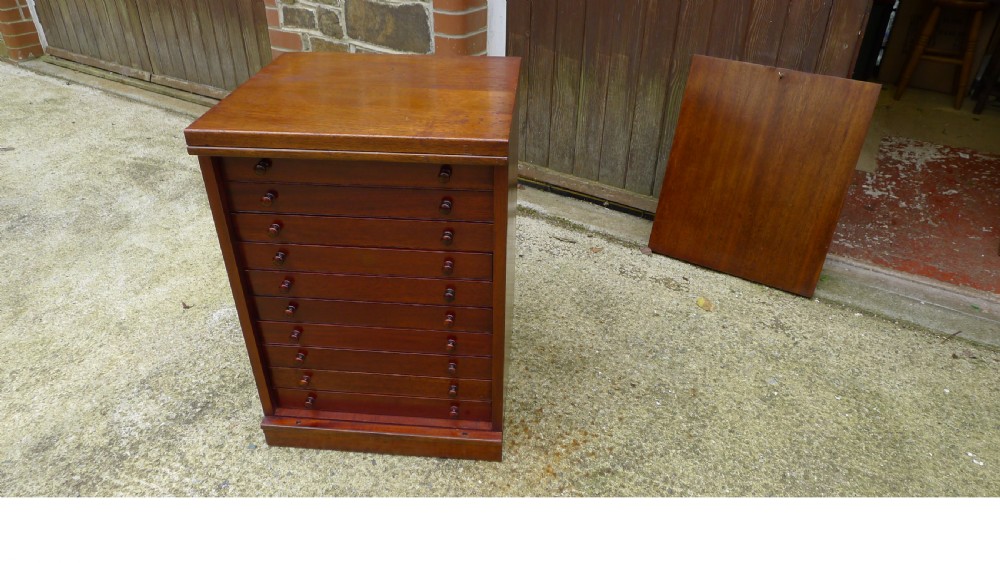A GOOD MAHOGANY TEN DRAWER HILLS COLLECTORS CABINET. View IV