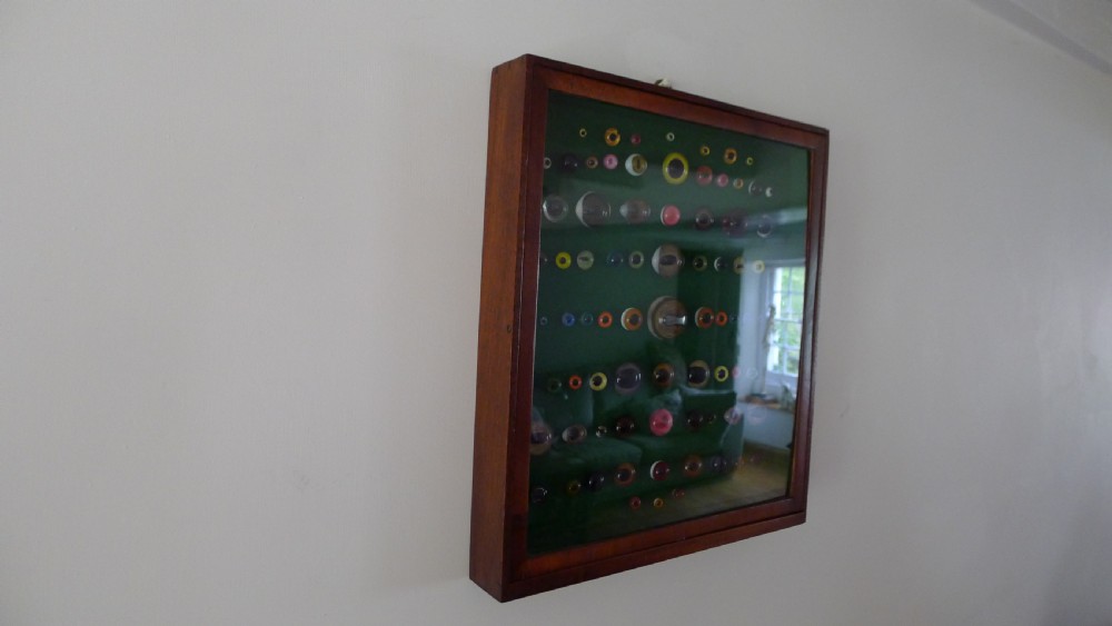 AN ANTIQUE WALL CASE CONTAINING A DISPLAY OF 77 VICTORIAN TAXIDERMY GLASS EYES. View VII
