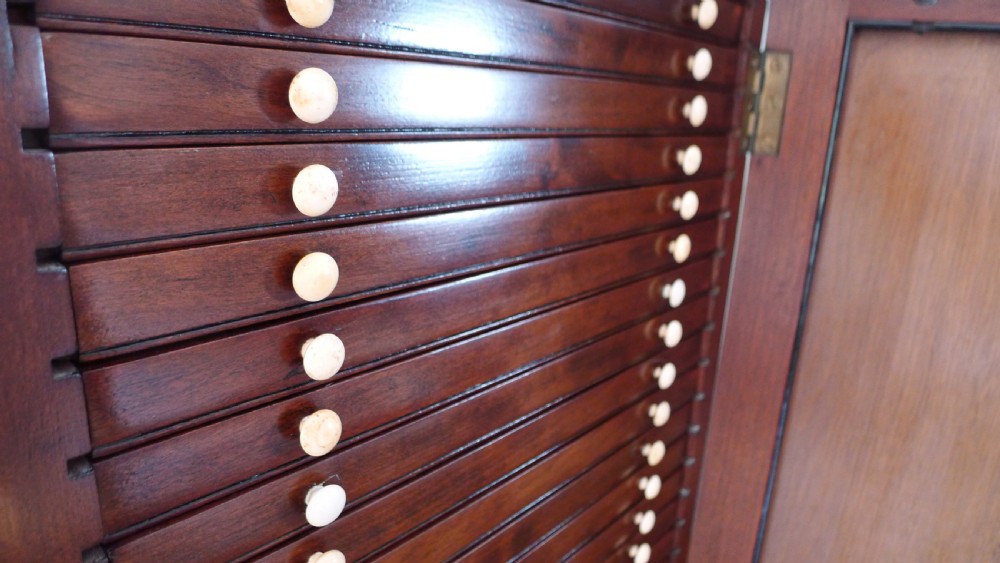 A SUPERB COLLECTORS CABINET IN MAHOGANY AND WALNUT WITH CEDER LINED DRAWERS. CIRCA 1886. View V