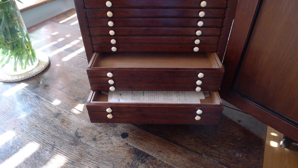 A SUPERB COLLECTORS CABINET IN MAHOGANY AND WALNUT WITH CEDER LINED DRAWERS. CIRCA 1886. View IX
