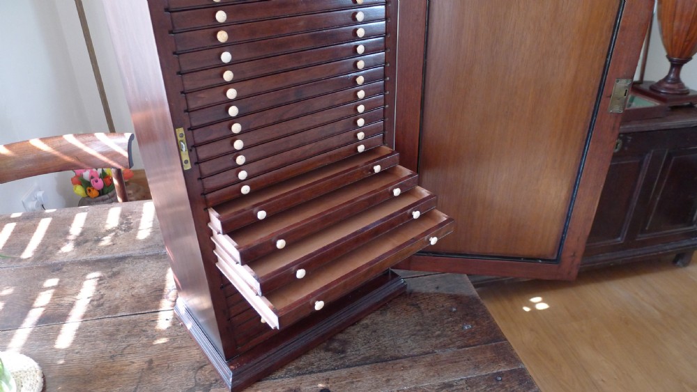 A SUPERB COLLECTORS CABINET IN MAHOGANY AND WALNUT WITH CEDER LINED DRAWERS. CIRCA 1886. View XIX