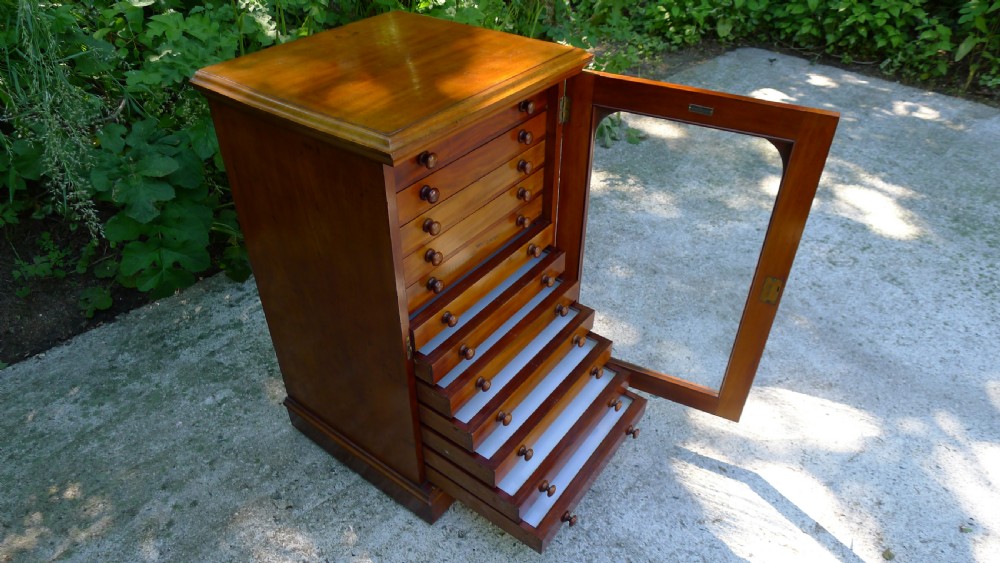A GOOD MAHOGANY 12 DRAWER COLLECTORS CABINET BY WATKINS & DONCASTER LATE OF THE EMMINENT ENTOMOLOGIST P.W.CRIBB.
