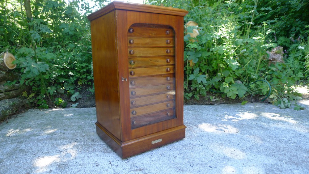 A GOOD MAHOGANY 12 DRAWER COLLECTORS CABINET BY WATKINS & DONCASTER LATE OF THE EMMINENT ENTOMOLOGIST P.W.CRIBB. View V
