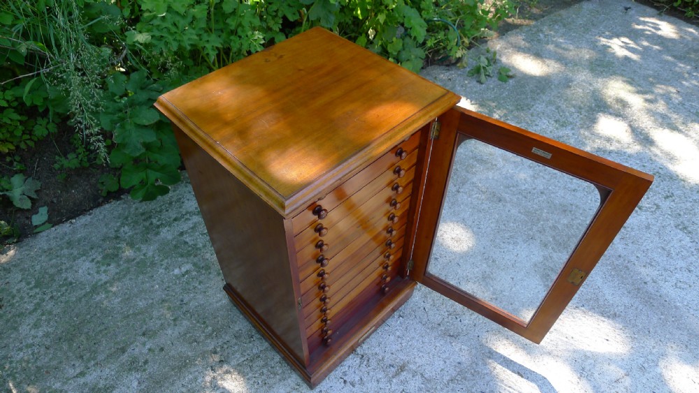 A GOOD MAHOGANY 12 DRAWER COLLECTORS CABINET BY WATKINS & DONCASTER LATE OF THE EMMINENT ENTOMOLOGIST P.W.CRIBB. View X