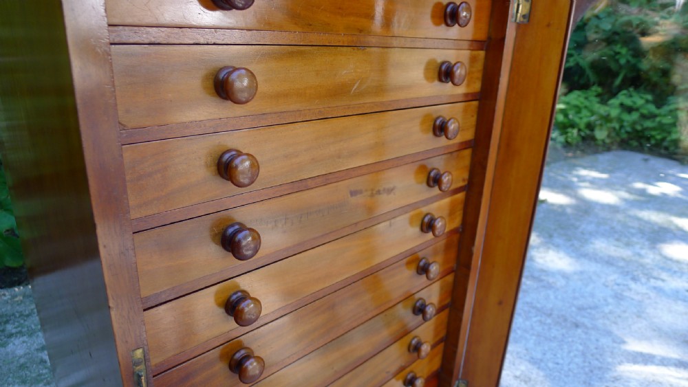 A GOOD MAHOGANY 12 DRAWER COLLECTORS CABINET BY WATKINS & DONCASTER LATE OF THE EMMINENT ENTOMOLOGIST P.W.CRIBB. View XIV