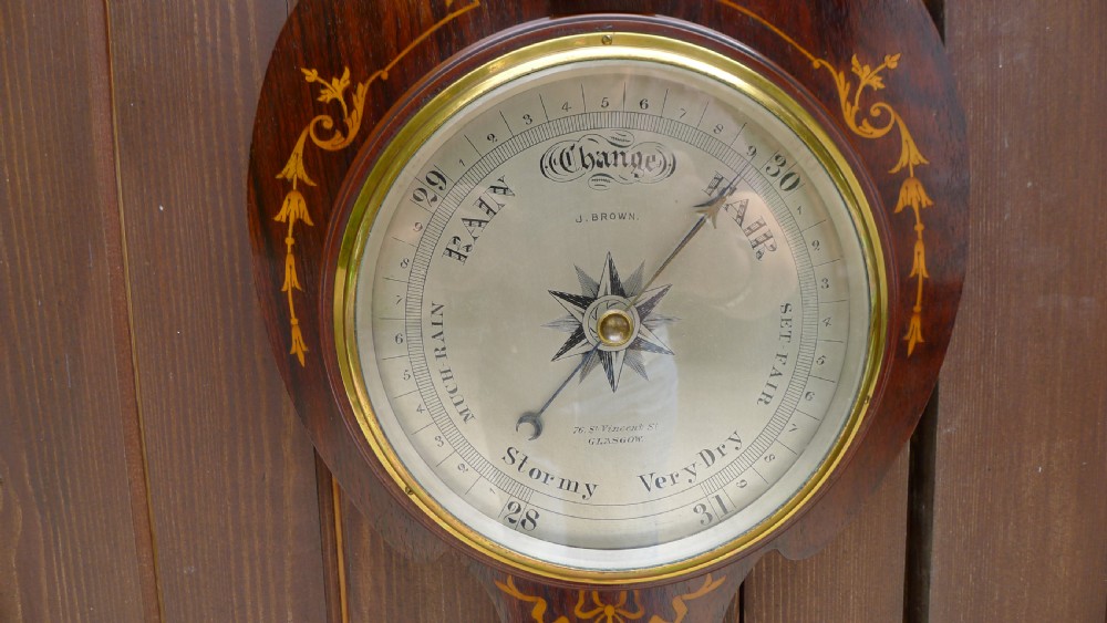 A BEAUTIFUL ART NOUVEAU WALL HANGING ANEROID WHEEL BAROMETER CIRCA 1895. View IV
