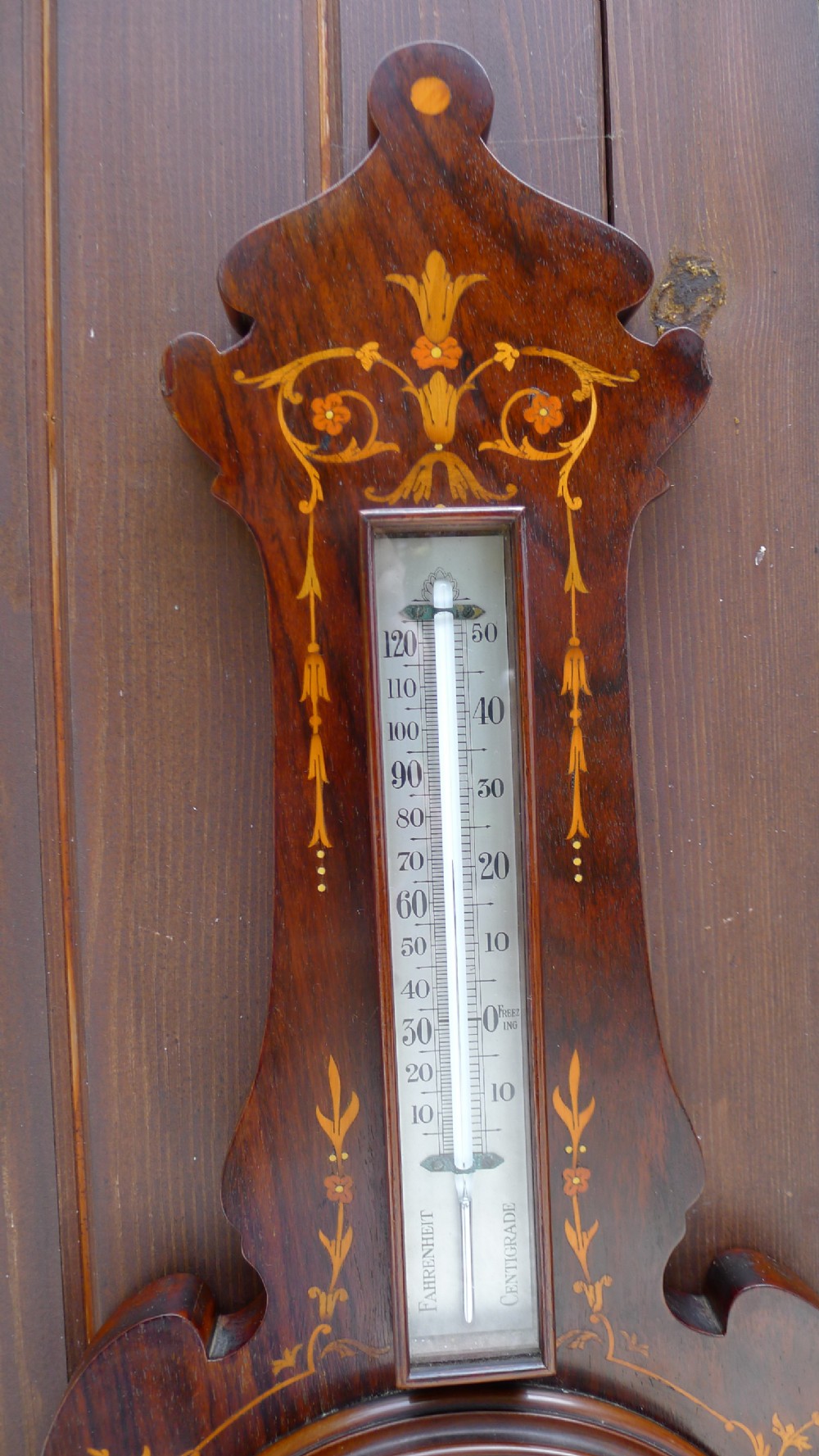 A BEAUTIFUL ART NOUVEAU WALL HANGING ANEROID WHEEL BAROMETER CIRCA 1895. View VI