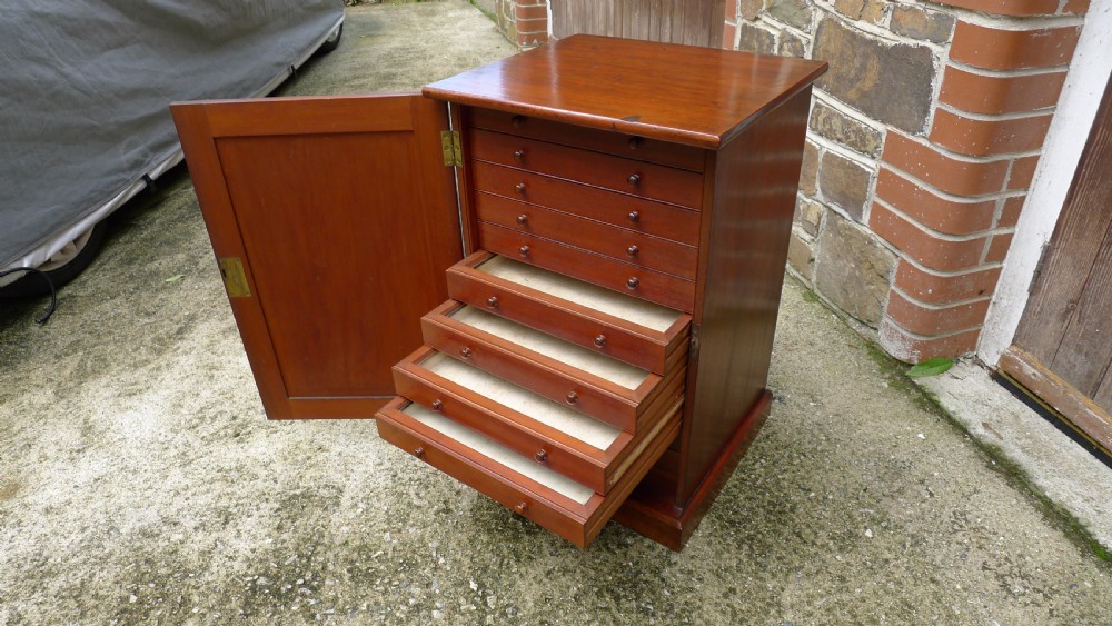 A SMALL AND VERY ATTRACTIVE 12 DRAWER MAHOGANY COLLECTORS CABINET, LATE OF J.C.DALE AND E.R.DALE. CIRCA 1870.