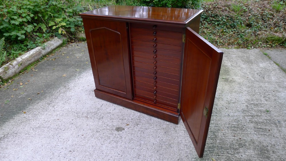 A SUPERB 30 DRAWER COLLECTORS CABINET FOR THE CONNOISSEUR IN SOLID MAHOGANY THROUGHOUT IN THE STYLE OF THOSE SUPPLIED BY JANSEN. CIRCA 1870.