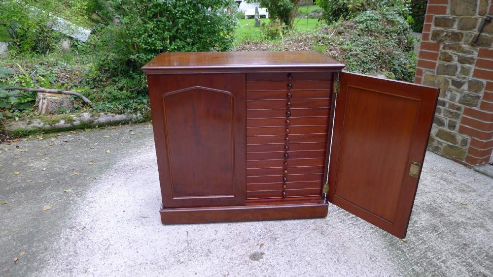 A SUPERB 30 DRAWER COLLECTORS CABINET FOR THE CONNOISSEUR IN SOLID MAHOGANY THROUGHOUT IN THE STYLE OF THOSE SUPPLIED BY JANSEN. CIRCA 1870. View V