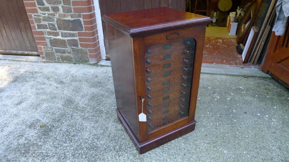A 12 DRAWER WATKINS & DONCASTER MAHOGANY AND DEAL COLLECTORS CABINET CIRCA 1890 IN ORIGINAL CONDITION. View II