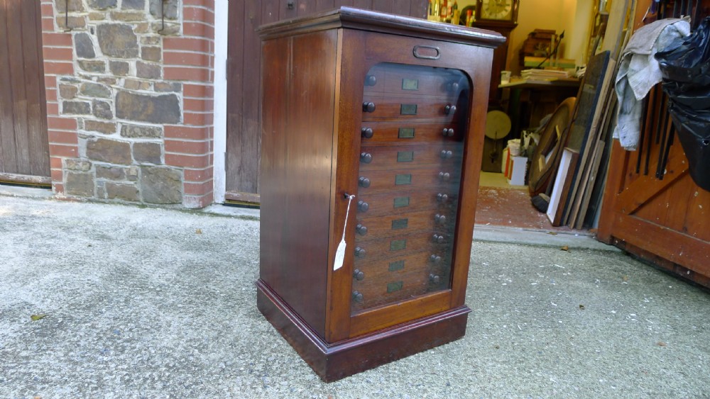 A 12 DRAWER WATKINS & DONCASTER MAHOGANY AND DEAL COLLECTORS CABINET CIRCA 1890 IN ORIGINAL CONDITION. View IV
