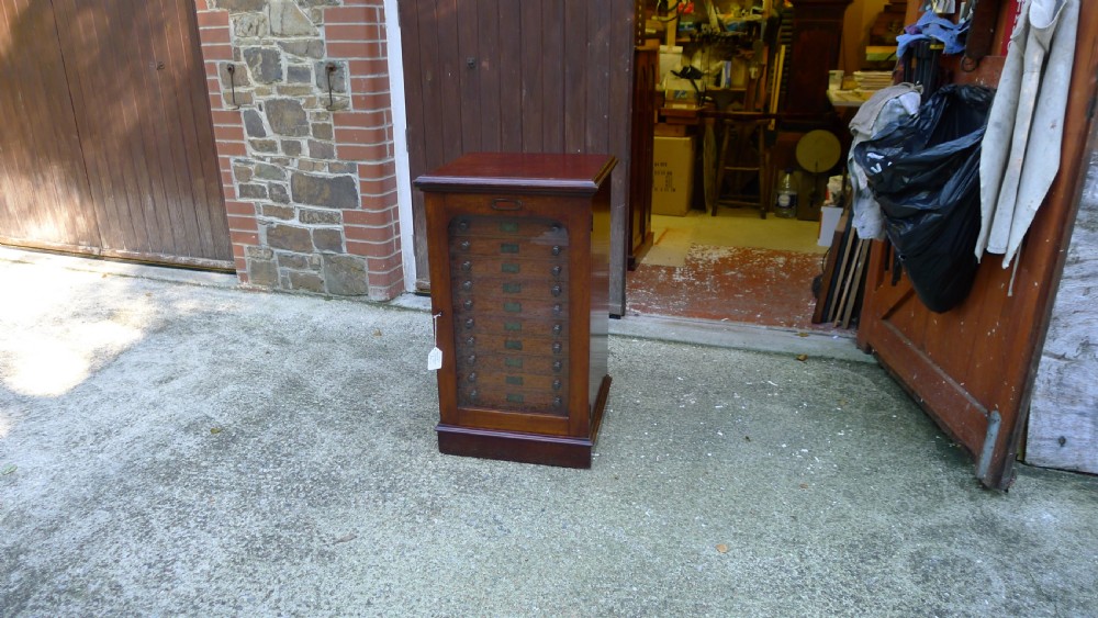 A 12 DRAWER WATKINS & DONCASTER MAHOGANY AND DEAL COLLECTORS CABINET CIRCA 1890 IN ORIGINAL CONDITION. View VI