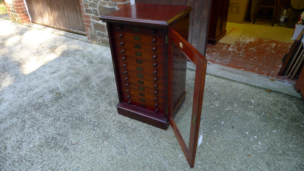A 12 DRAWER WATKINS & DONCASTER MAHOGANY AND DEAL COLLECTORS CABINET CIRCA 1890 IN ORIGINAL CONDITION. View X