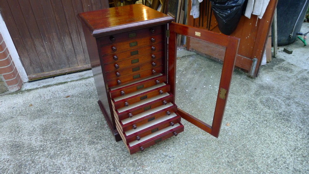 A 12 DRAWER WATKINS & DONCASTER MAHOGANY AND DEAL COLLECTORS CABINET CIRCA 1890 IN ORIGINAL CONDITION. View XV