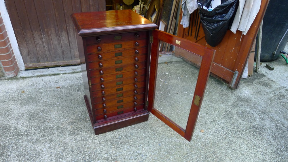 A 12 DRAWER WATKINS & DONCASTER MAHOGANY AND DEAL COLLECTORS CABINET CIRCA 1890 IN ORIGINAL CONDITION. View XVII