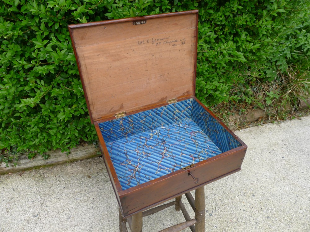 A GOOD VICTORIAN MAHOGANY WORK BOX THE PROPERTY OF C.C.GREENWOOD 1886.
