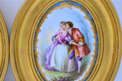 PAIR OF GILT FRAMED PAINTED PORCELAIN PANELS - ADDITIONAL PHOTO 3