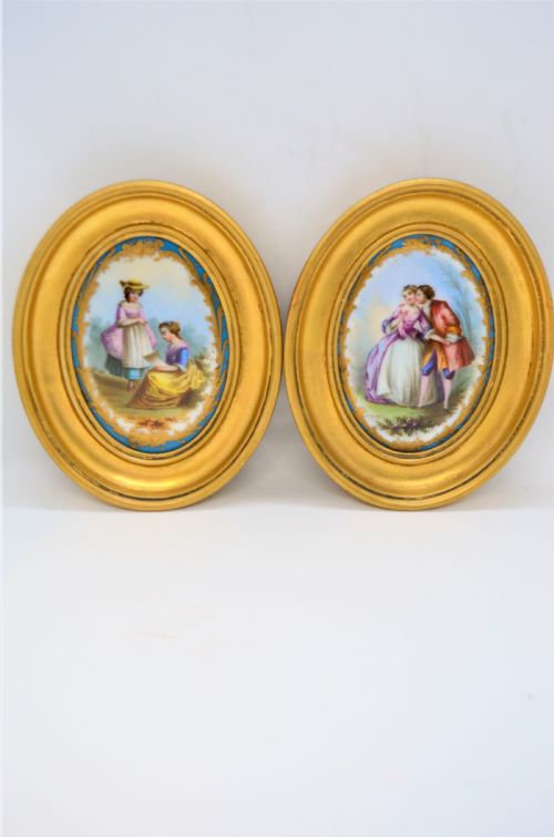 PAIR OF GILT FRAMED PAINTED PORCELAIN PANELS - ADDITIONAL PHOTO 4