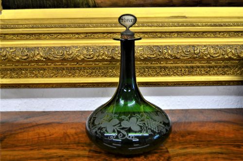 Victorian Etched Green Glass Sherry Decanter
