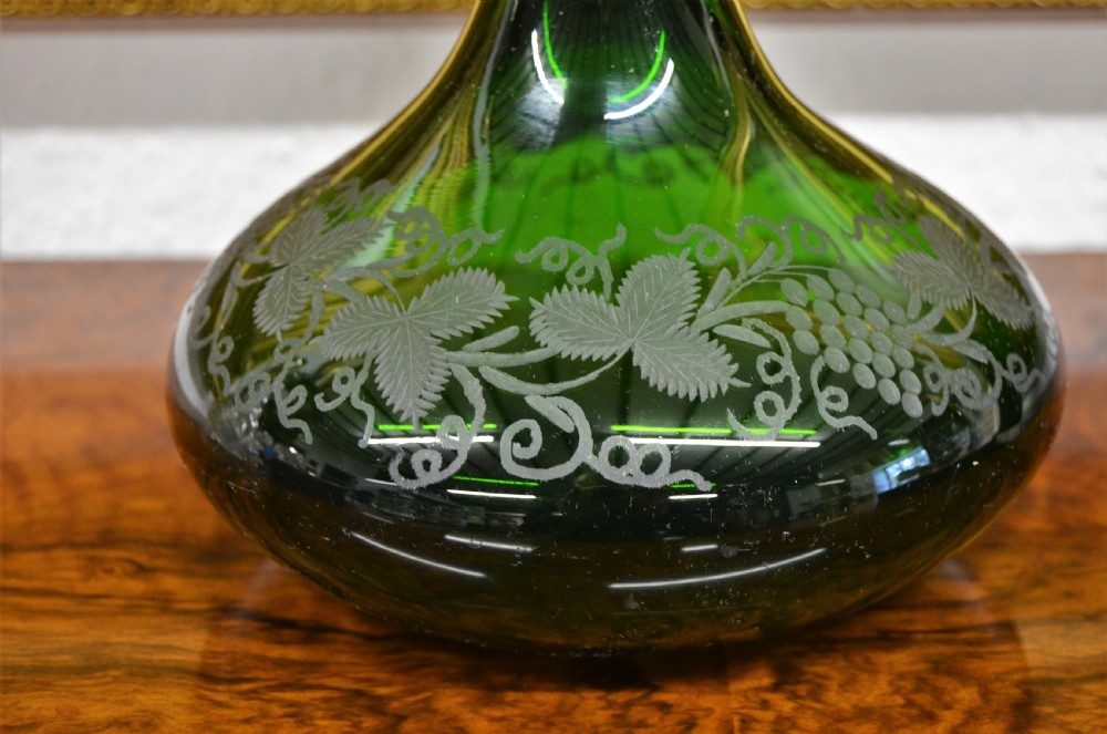 Victorian etched green glass sherry decanter View II