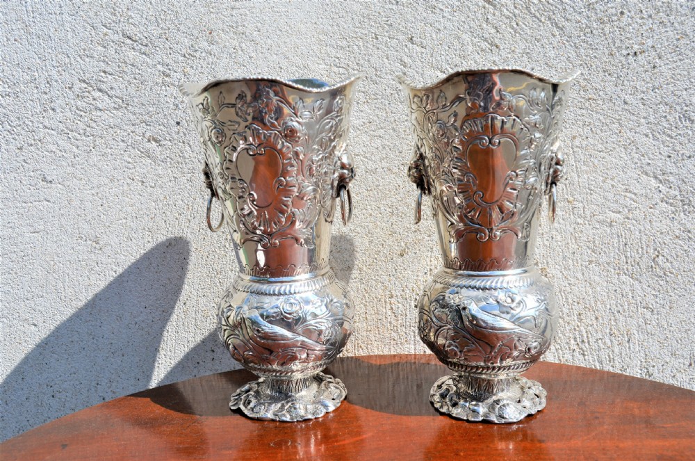 Pair of victorian silver vases