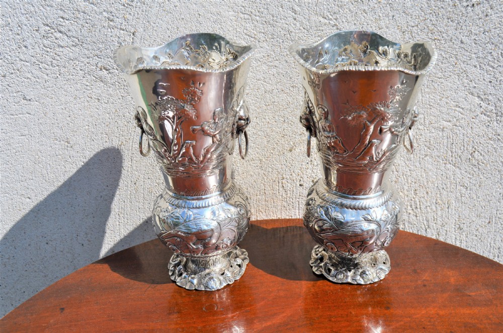 Pair of victorian silver vases View II