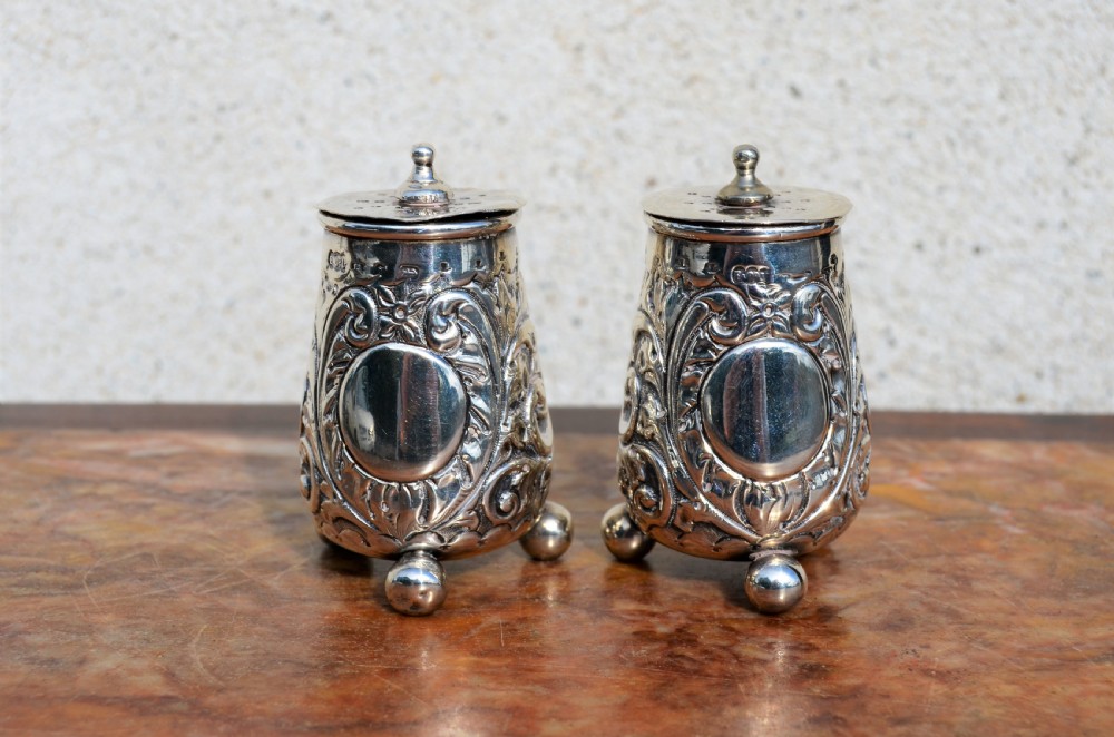 Pair of silver victorian salt & pepper pots