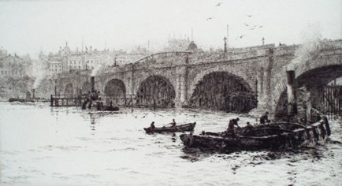 William L. Wyllie Etching, 'Old Waterloo Bridge, London'