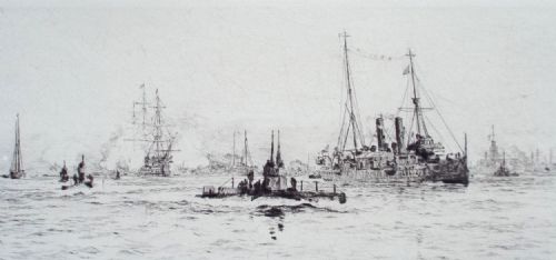 William Wyllie Etching, 'Submarine, Portsmouth Harbour'
