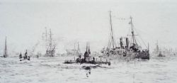 ETCHING BY WILLIAM WYLLIE SUBMARINE PORTSMOUTH HARBOUR