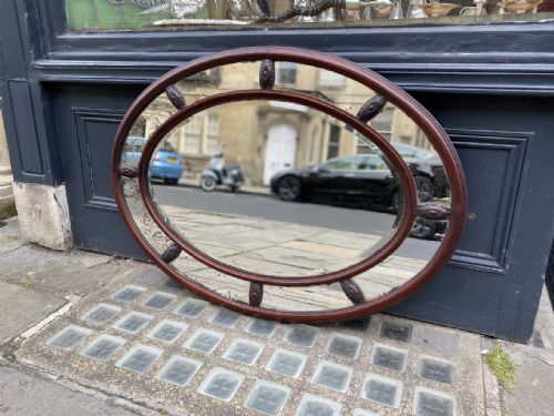 antique oval mahogany border mirror with bevelled glass circa 1890 - CATEGORY: ANTIQUE MIRRORS - DATED 19TH CENTURY