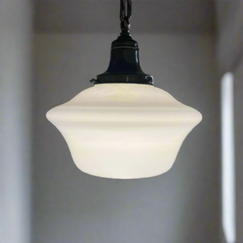 RARE SET OF 4 ANTIQUE CHURCH OPALINE PENDANT LIGHTS