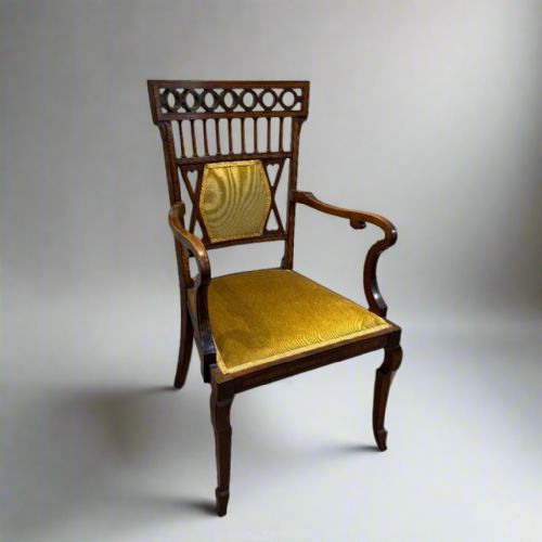 EDWARDIAN INLAID CARVER CHAIR IN MAHOGANY - ADDITIONAL PHOTO 1
