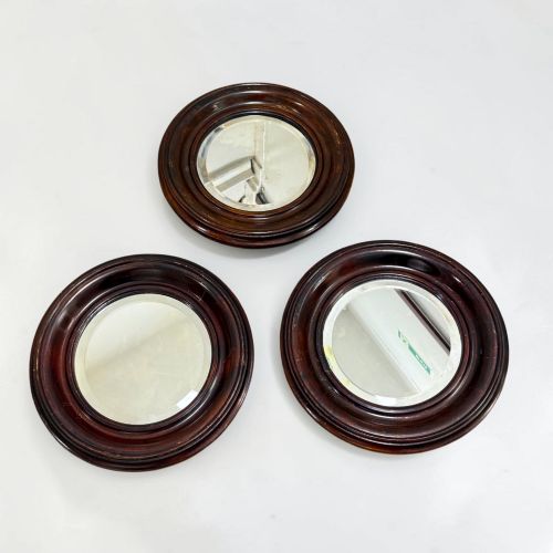 Round Walnut Framed Mirror Circa 1890