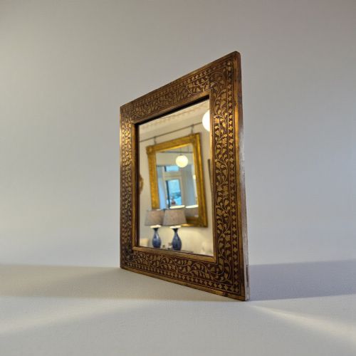 Pair of antique Kashmiri brass inlaid mirrors