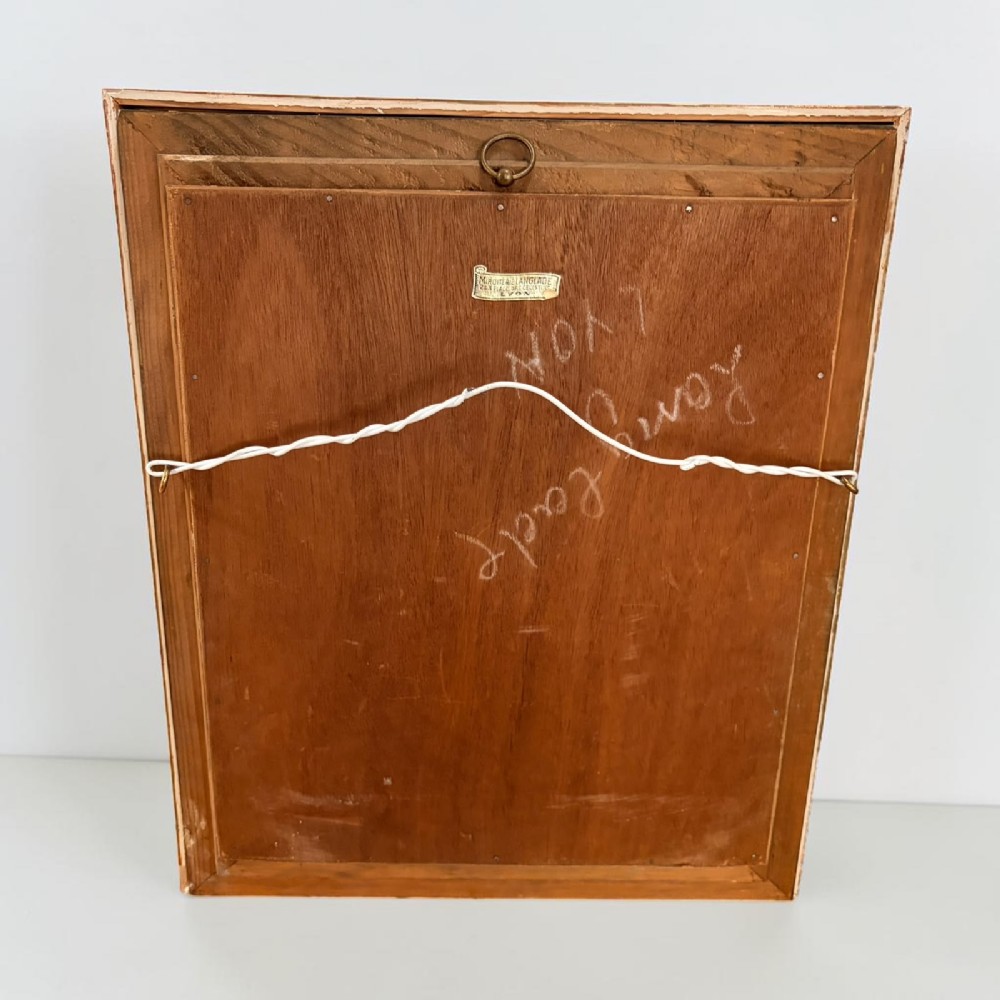 A rectangular wall mirror featuring a slender gilt frame surrounding a secondary reverse-painted eglomise border depicting Chinoiserie figures and floral motifs. View III