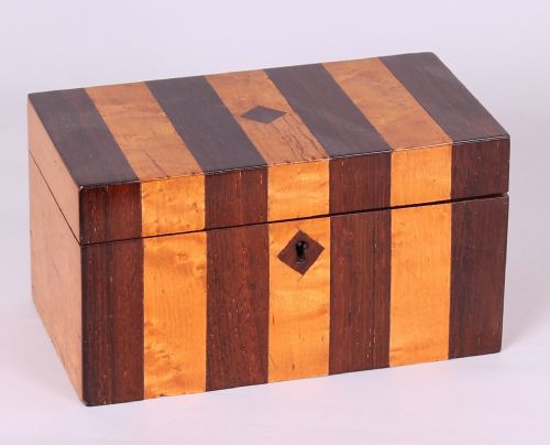 Early Victorian Bird's Eye Maple and Rosewood Striped Double Tea-caddy