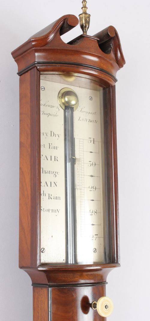 fig 1. Very fine mahogany bow-fronted stick barometer by Mackenzie & Swaggart