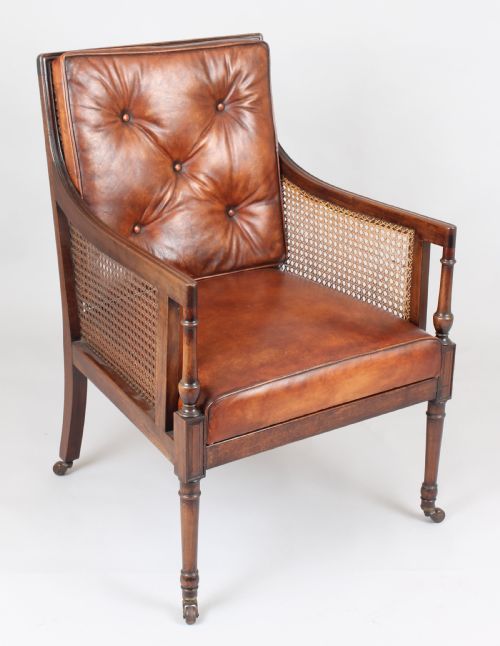 Late Nineteenth Century Mahogany Library Bergere in the Regency Style