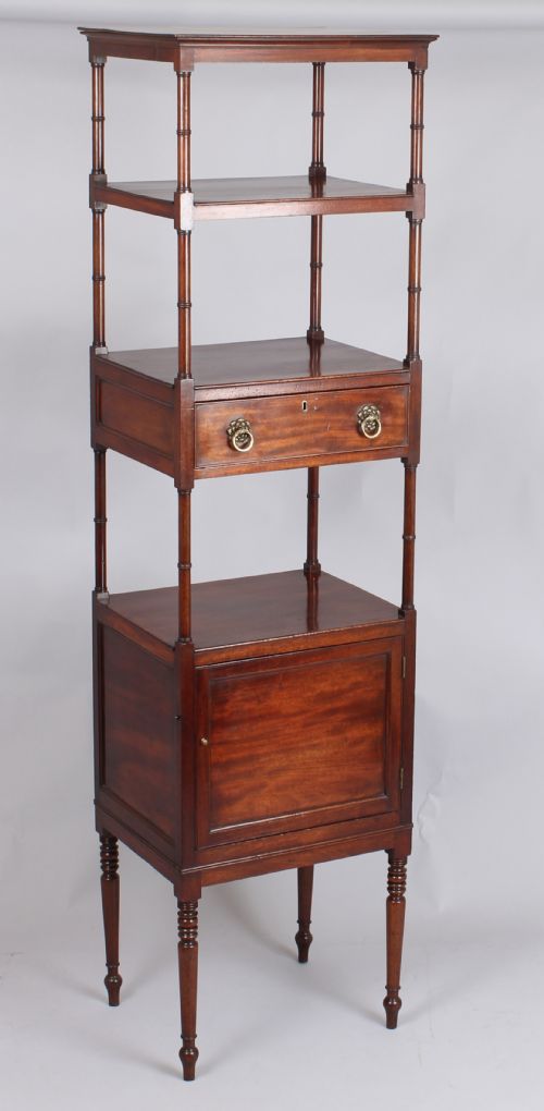 George III Period Mahogany Tall Whatnot with Four Shelves